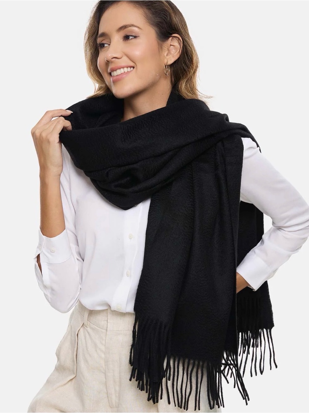 Black Fringe Scarf - Classic Women's Wrap